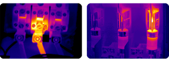 An example of  thermography (thermal imaging)  in the detection of a fault.