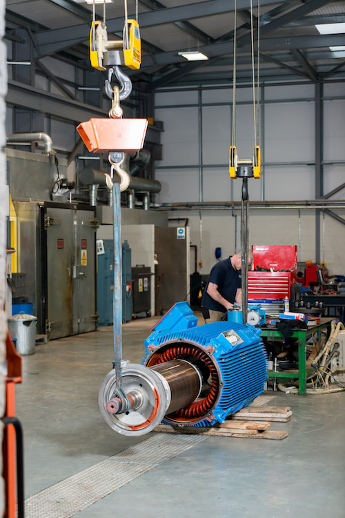 A large electric motor in for rewinding at our service centre.