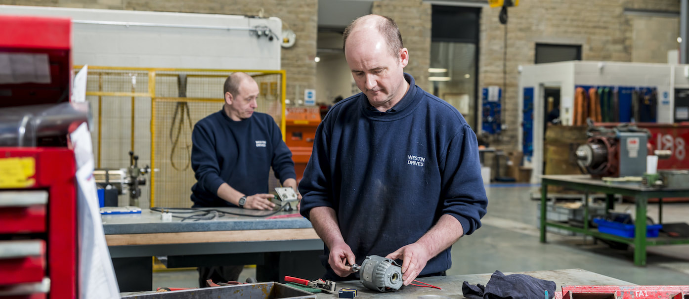 Engineers at work at the Huddersfield workshop of Westin Drives